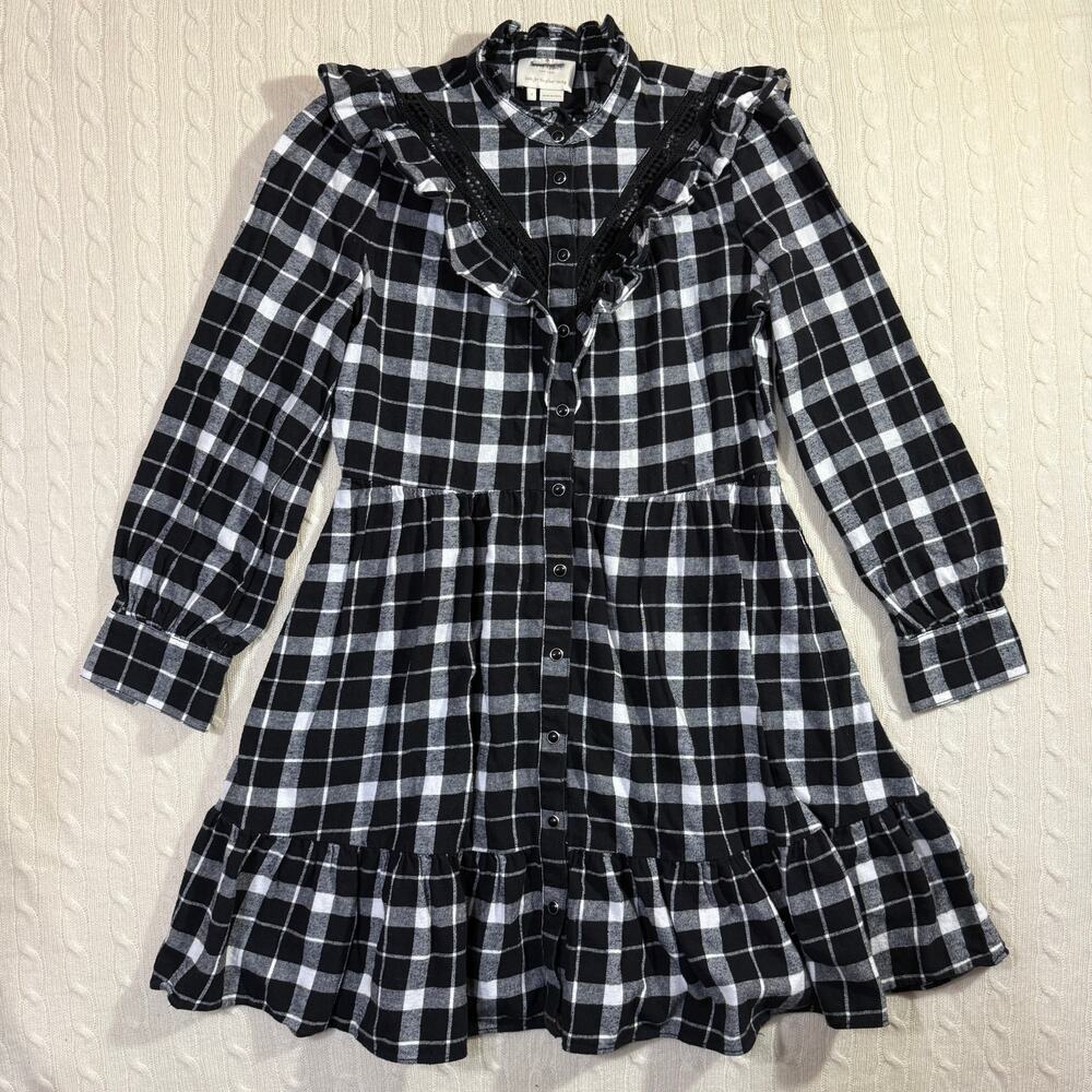 Kate Spade Rustic Buffalo Plaid Pearl Snap Flannel Winter Ruffle Dress S No Belt - Picture 2 of 9